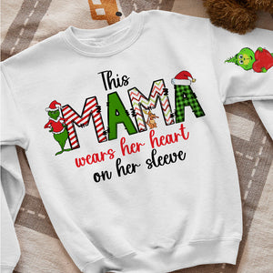 This Mama Wears Her Heart On Her Sleeve, Personalized 01HUTN111023 Family Shirt, Gift For Christmas - AOP Products - GoDuckee
