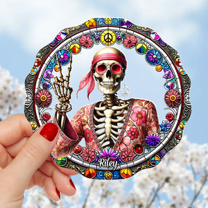 Personalized Gift For Hippie Acrylic Suncatcher, Peace Love Skull 04QHTN060924 - Ornament - GoDuckee