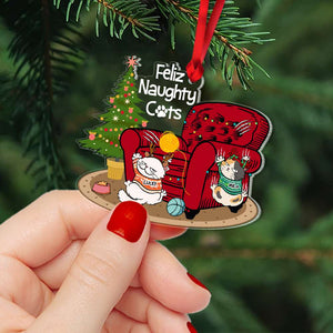 Feliz Naughty Cats, Gift For Cat Lovers, Personalized Acrylic Ornament, Sofa Cats Ornament, Christmas Gift - Ornament - GoDuckee