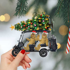 Personalized Gifts For Golf Couple Christmas Ornament, Bigfoot Riding Golf Cart 032qhtn240924 - Ornament - GoDuckee