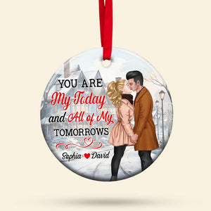 You Are My Today And All Of My Tomorrows, Personalized Winter Kiss Ceramic Ornament - Ornament - GoDuckee