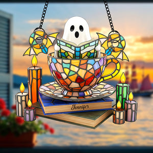 Ghost Tea Cup Suncatcher Ornament – Personalized Gifts For Book Lovers 04naqn120825 - Ornament - GoDuckee