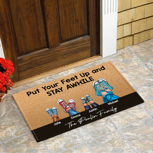 Put Your Feet Up And Stay Awhile, Gift For Family, Personalized Doormat, Sneakers Family Doormat 03QHHN131223TM - Doormat - GoDuckee