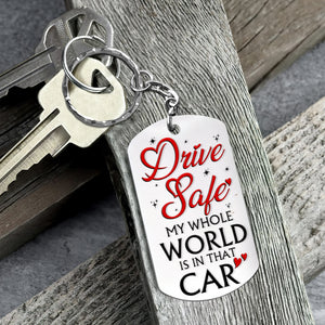 Romantic Couple, My Whole World Is In That Car, Personalized Stainless Steel Keychain, Gifts For Couple - Keychains - GoDuckee