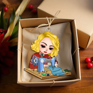 Personalized Gift For Sewing Lovers, Sitting Girl Sewing Ornament 02ACPU121124 - Ornament - GoDuckee