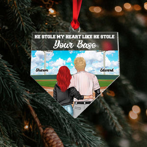 He Stole My Heart Like He Stole Your Base, Couple Gift, Personalized Acrylic Ornament, Baseball Couple Ornament, Christmas Gift - Ornament - GoDuckee