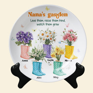 Personalized Gift For Grandma Ceramic Round Plate Flower Boots 01KAMH20325 - Ceramic Round Plate - GoDuckee