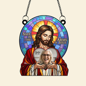 Save In The Arm Of Jesus Custom Photo Heaven Gifts For Family Suncatcher Ornament 02natn190625 - Ornament - GoDuckee