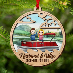 Husband And Wife Deckmate For Life, Personalized Pontoon Couple Wood Ornament, Gift For Him/Her - Ornament - GoDuckee