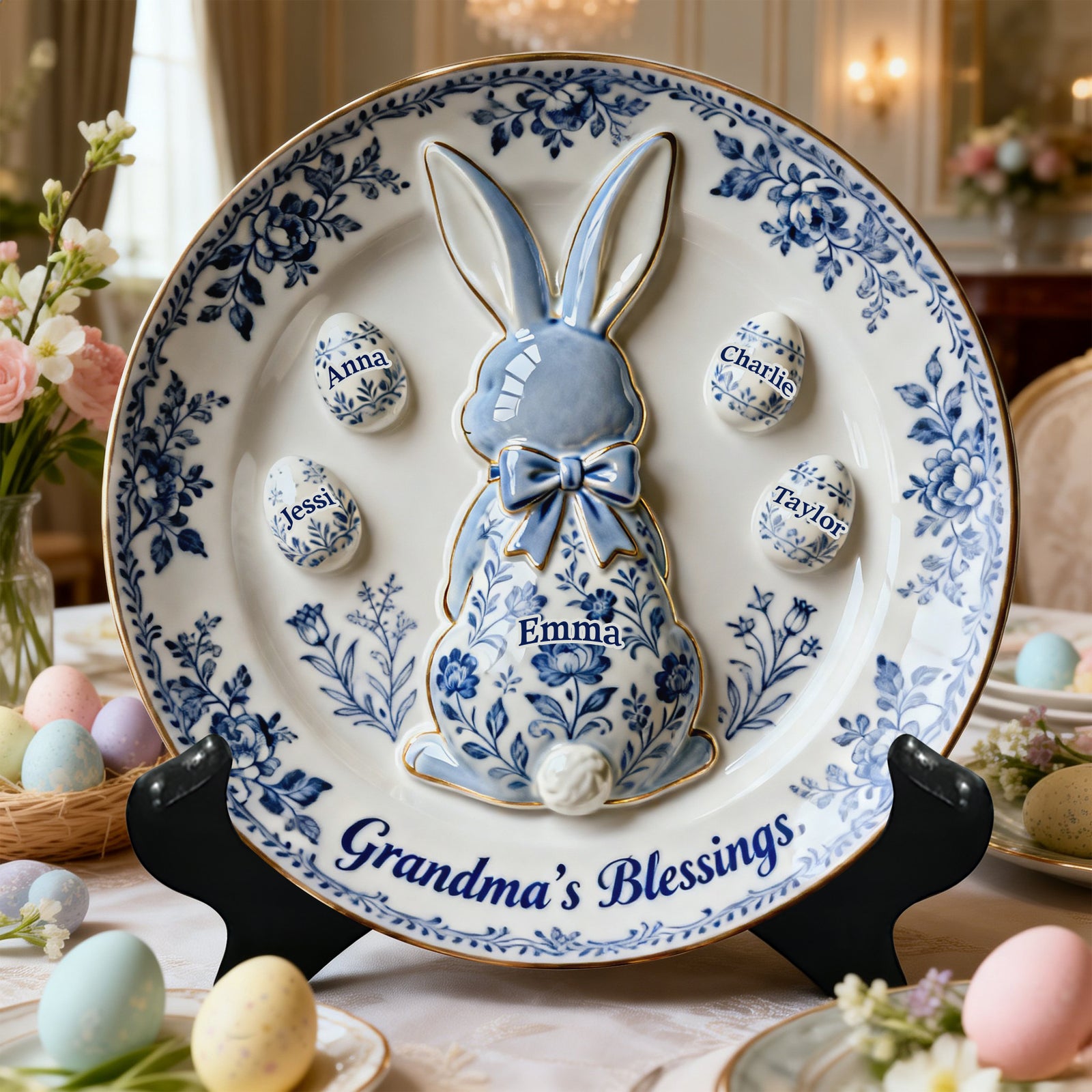 Grandma's Blessing Round Plate - Personalized Easter's Day Gift For Grandma 01NALU040226 - Ceramic Round Plate - GoDuckee
