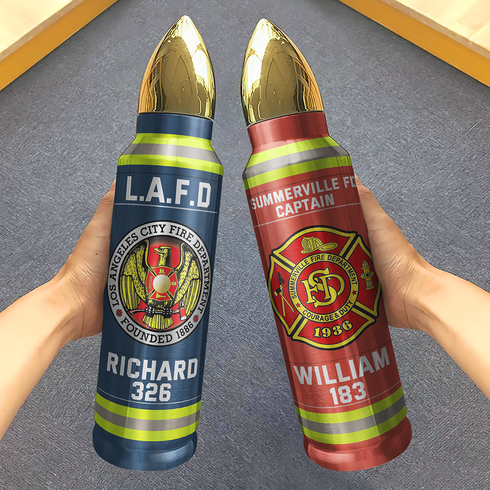 Fire Department Bullet Tumbler - Custom Fire Station Logo Gifts For Firefighter With Name, Number Tag 02qhqn121224 - Tumbler Cup - GoDuckee