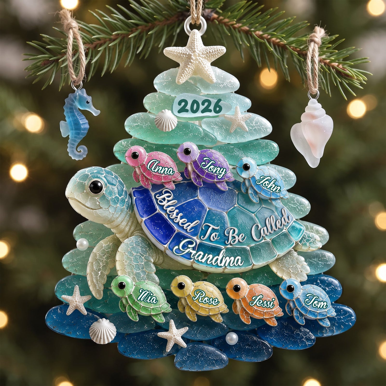 Blessed To Be Called Grandma Turtle Acrylic Ornament - Personalized Gifts For Christmas 071NALU010826 - Ornament - GoDuckee
