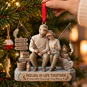 Attached Fishing Couple Wood Effect Ornament - Personalized Gifts For Fishing Lovers 04qhlu011026 - Ornament - GoDuckee