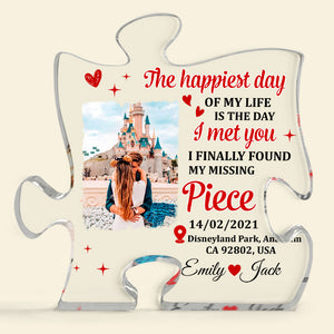 The Day I Met You, Custom Couple Image Puzzle Shaped Acrylic Plaque, Gift For Couple, Anniversary Gifts - Decorative Plaques - GoDuckee