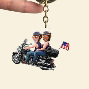 Custom Biker Couple Face Keychain, Gift For Couple, Valentine's Gift, Biker Gift - Keychains - GoDuckee