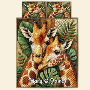 Personalized Gifts For Giraffe Couple Special Line Quilt Bedding Set 01KADT130125 - Blanket - GoDuckee