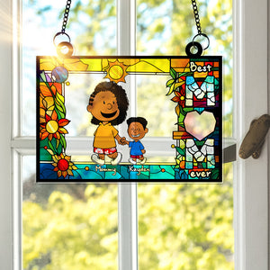 Personalized Gifts For Mom Suncatcher, Mom Holding Children's Hands Vibrant Flower Frame 02QHLU260225HH - Ornament - GoDuckee