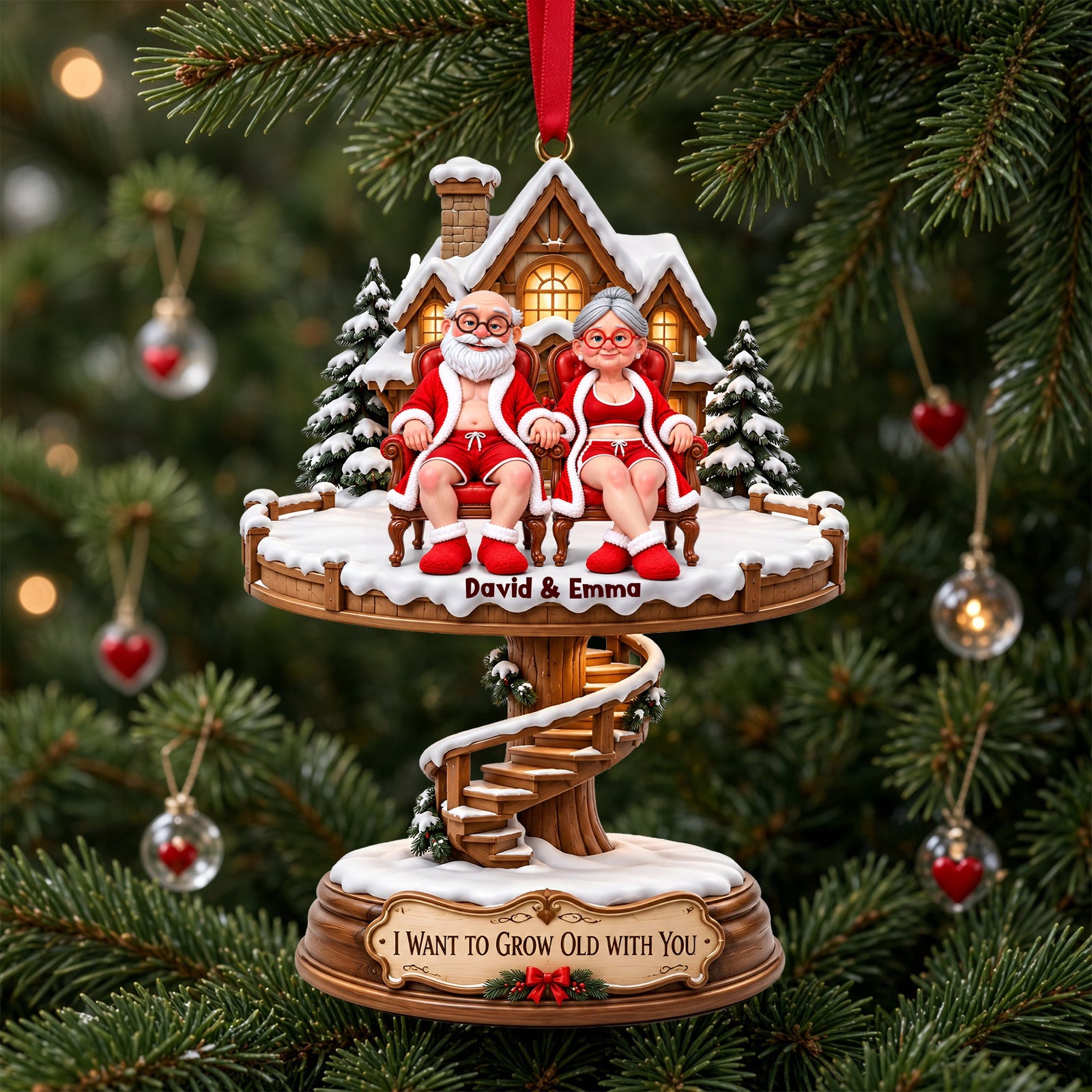 Lovely Old Couple Acrylic Ornament - Personalized Christmas Gifts For Couples 04ohlu131026 - Ornament - GoDuckee