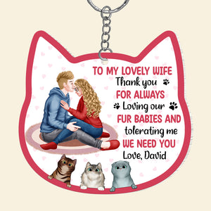 To My Lovely Wife, Personalized Cat Lovers Couples Keychain, Gift For Her, Valentine's Gifts - Keychains - GoDuckee