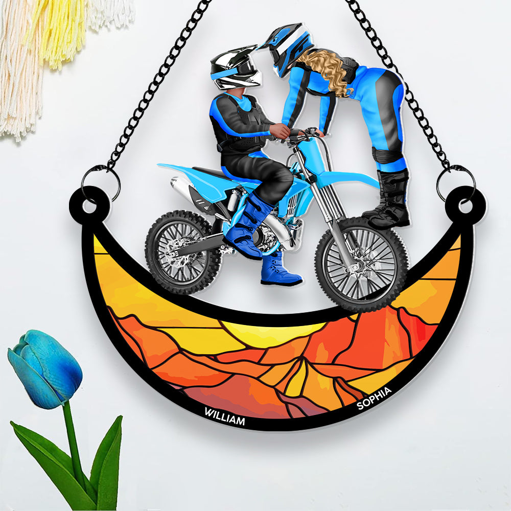 Personalized Gifts For Motocross Couple Suncatcher Ornament 04acdt100724pa - Ornament - GoDuckee