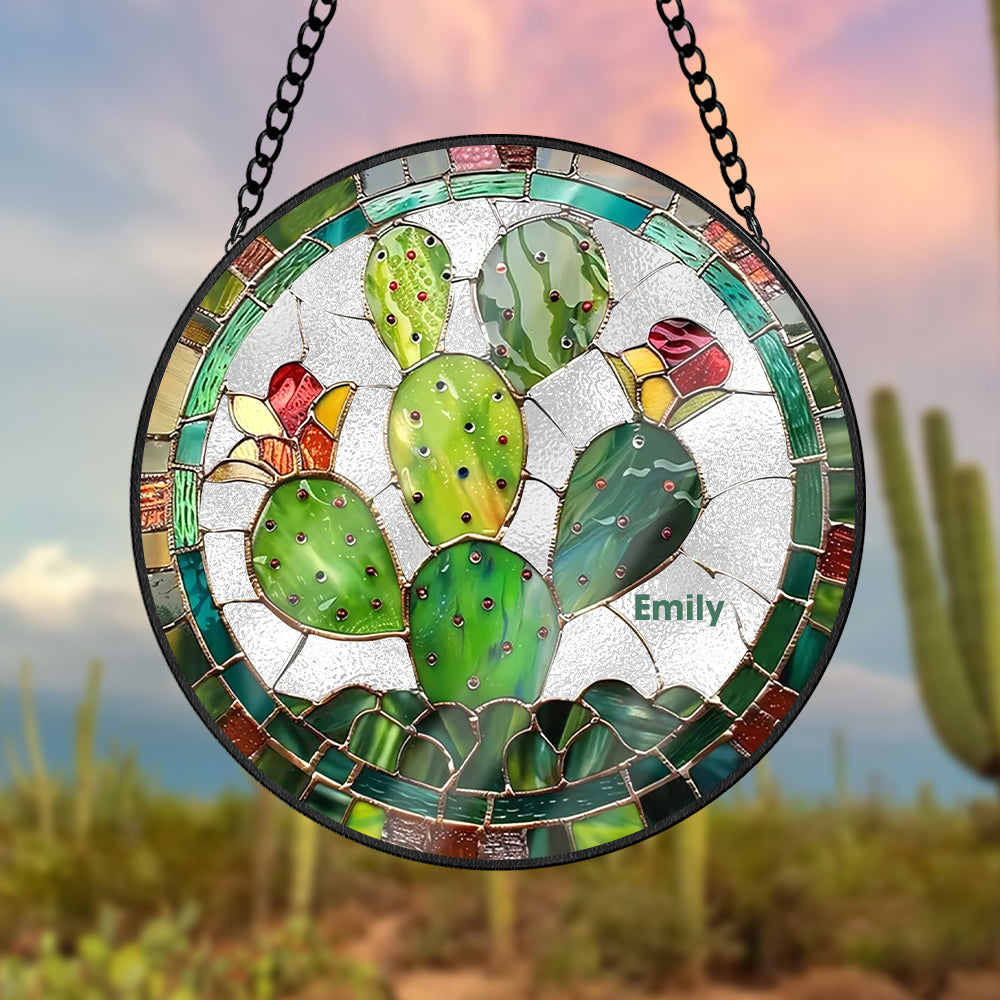 Personalized Garden Decor Gifts Catus Stained Glass Ornament 11acqn240824 - Ornament - GoDuckee