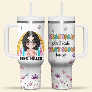 Personalized Gifts For Teacher Tumbler, Teacher With Rainbow And Flowers 04dgmh110724hh - Tumbler Cup - GoDuckee