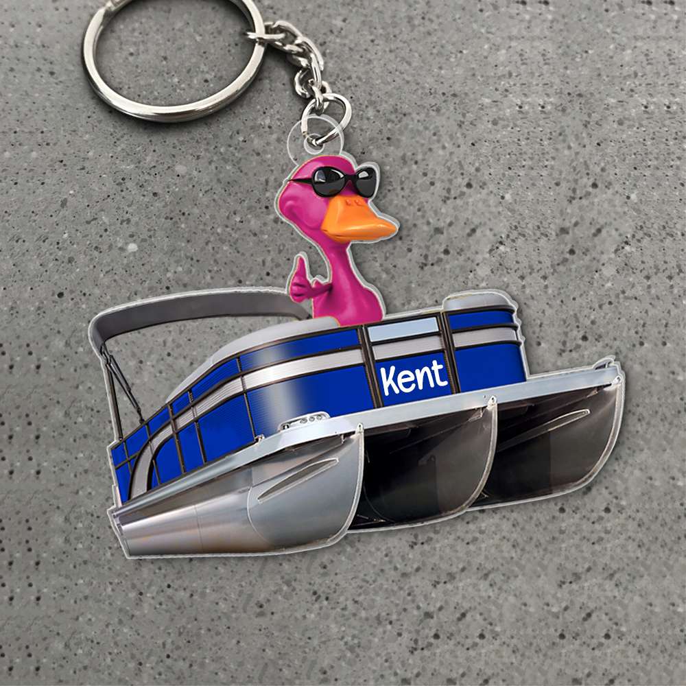 Pontoon Duck, Personalized Duck Keychain, Pontoon Boat Keychain GoDuckee