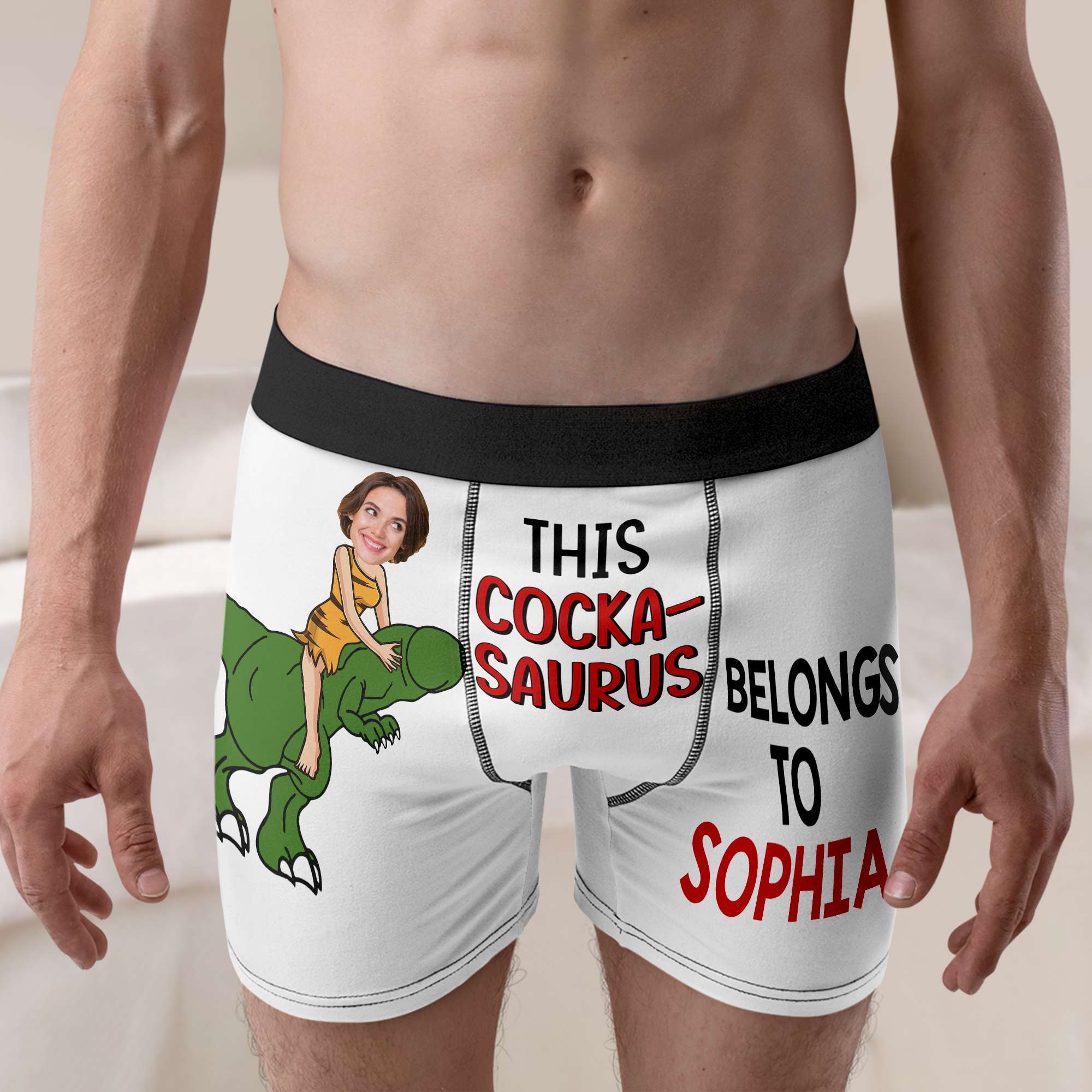 This Cocka-Saurus Belongs To, Couple Gift, Personalized Boxer, Naughty Couple Boxer, Gift For Him - Boxer Briefs - GoDuckee