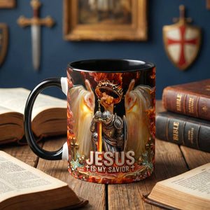 Kneel Templar Knight Warrior & Jesus Savior Accent Mug, Personalized Gifts For Christians 03qhqn210126 - Coffee Mug - GoDuckee