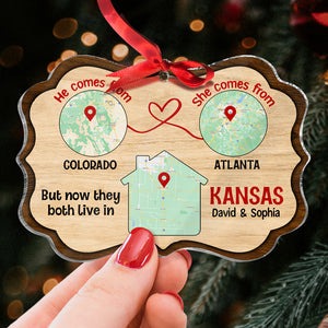 But Now They Both Live In, Custom Love Map Ornament, Christmas Gift For Couple - Ornament - GoDuckee