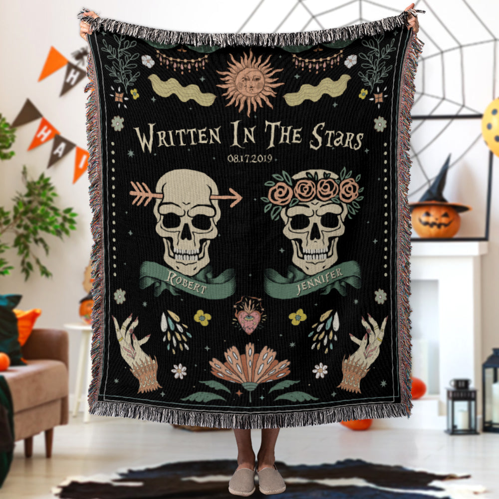 Written In The Stars-Personalized Woven Blanket-Gift For Him/ Gift For Her- Halloween Gift- Zodiac Signs Blanket - Blanket - GoDuckee