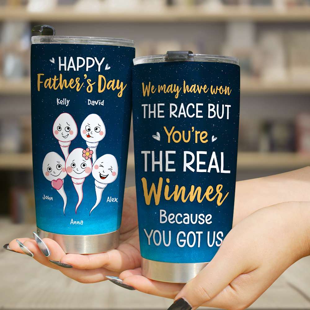 We're Awesome, Personalized Tumbler, Racing With Mom, Funny Sperms Tum -  GoDuckee