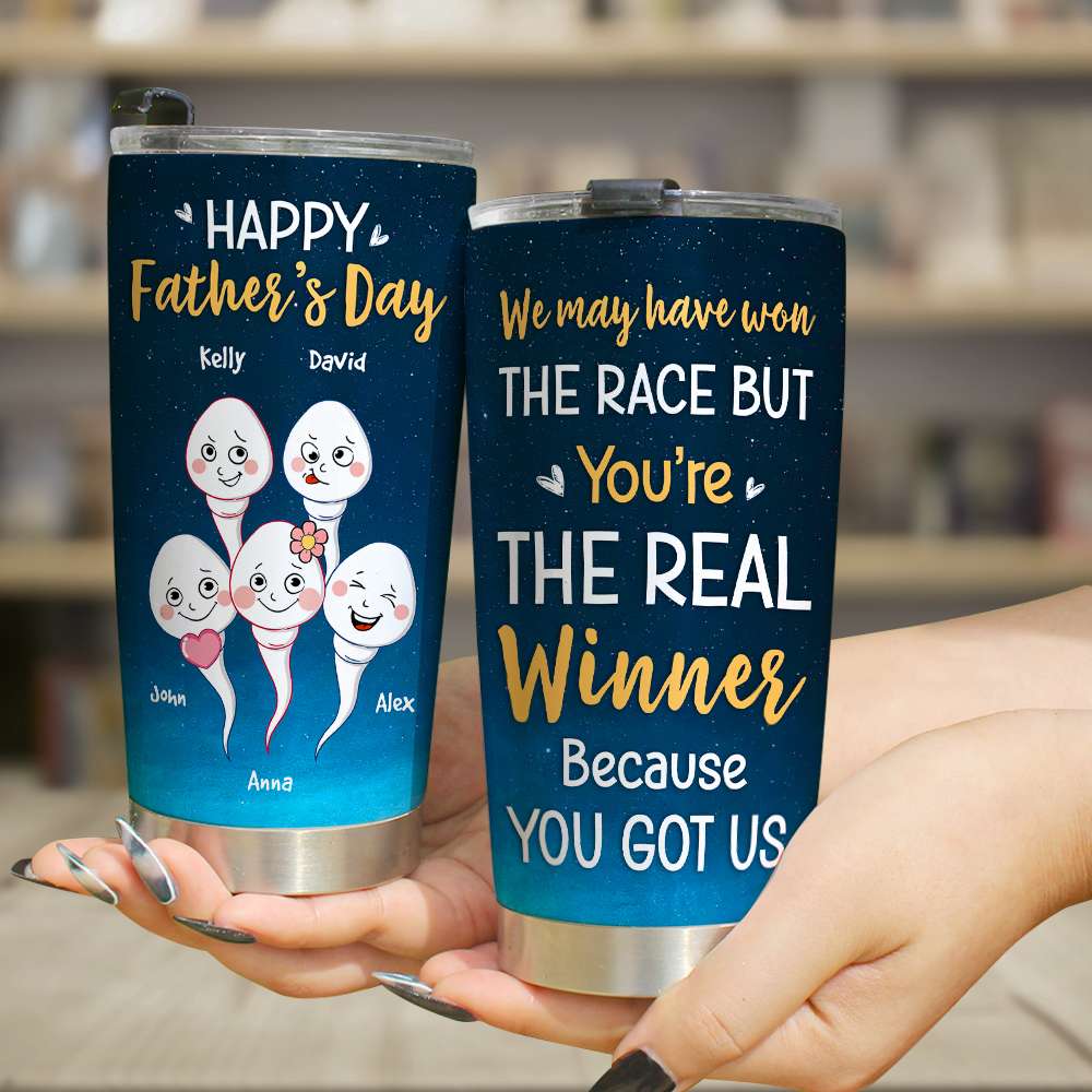 Personalized Little Sperm Tumbler, We May Have Won The Race, Gift For Dad - Tumbler Cup - GoDuckee