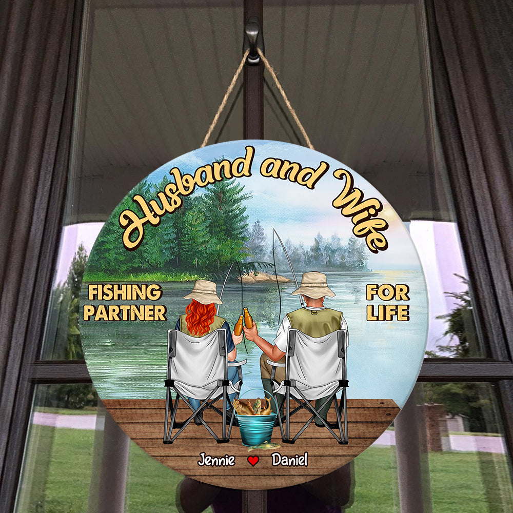 Husband And Wife, Couple Gift, Personalized Wooden Sign, Fishing Couple Wood Sign - Wood Sign - GoDuckee
