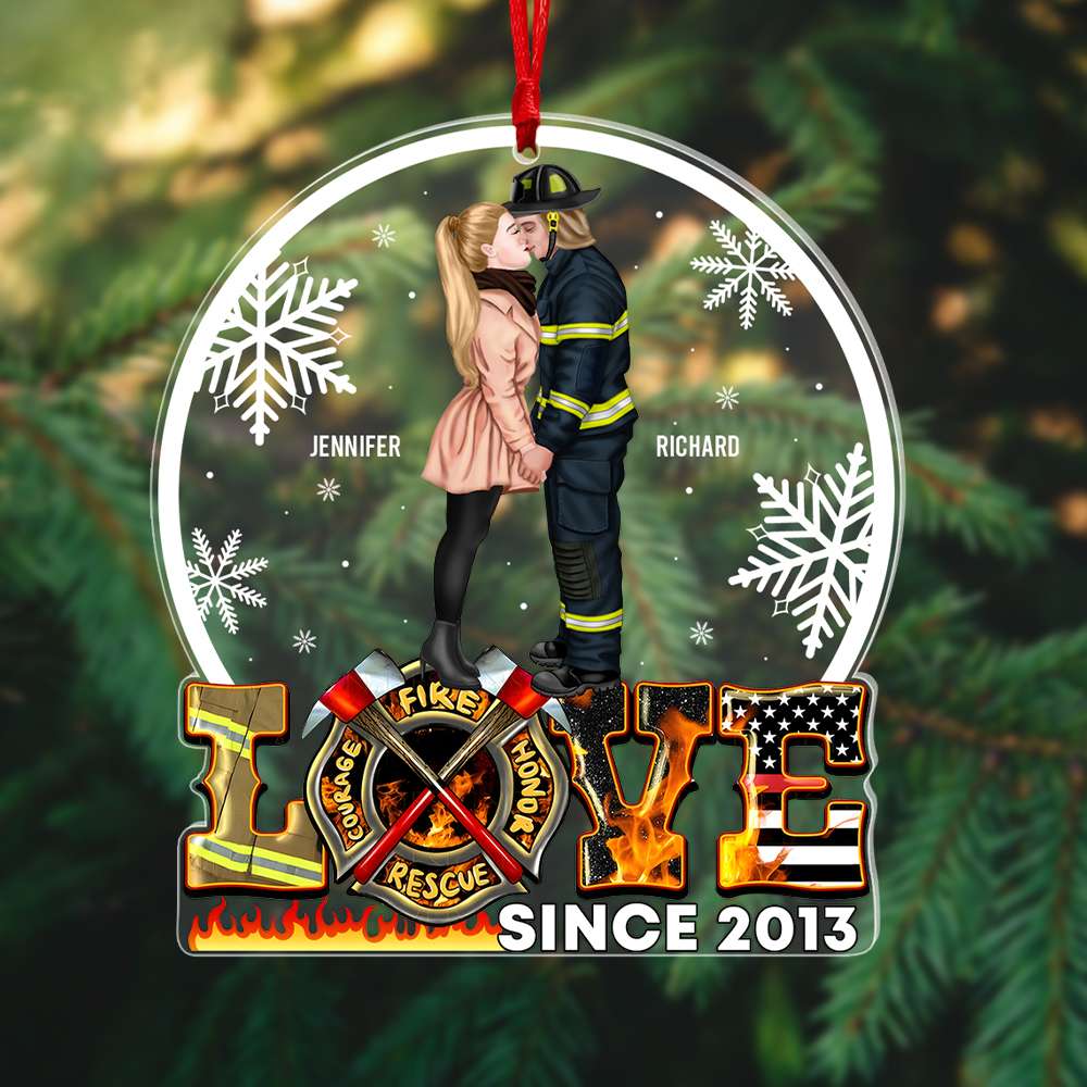 Firefighter Couple Love Acrylic Ornament, Christmas Gift For Firefighter Couple 03QHQN221123 - Ornament - GoDuckee