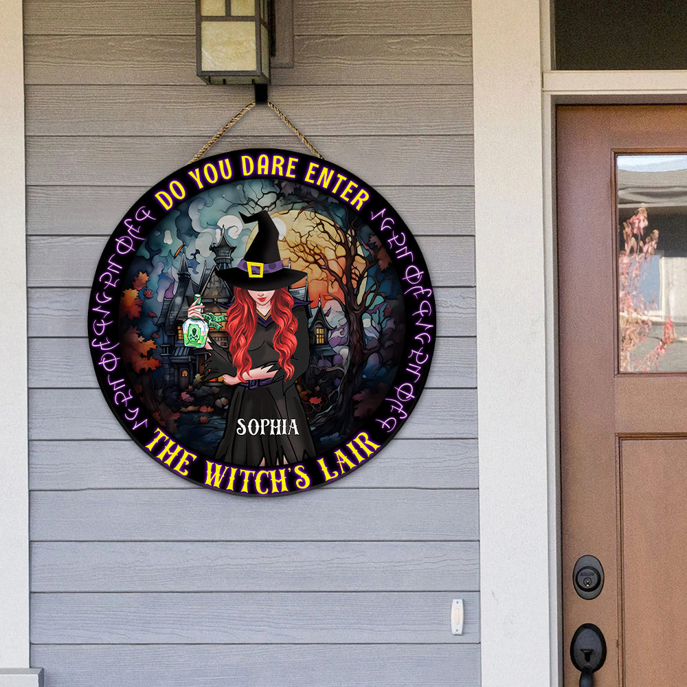 Best Witch, Do You Dare Enter The Witch's Lair, Personalized Round Wooden Sign, Witch Gifts - Wood Sign - GoDuckee