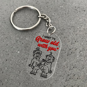 Romantic Couple, I Want To Grow Old With You, Personalized Keychain, Gifts For Couple - Keychains - GoDuckee