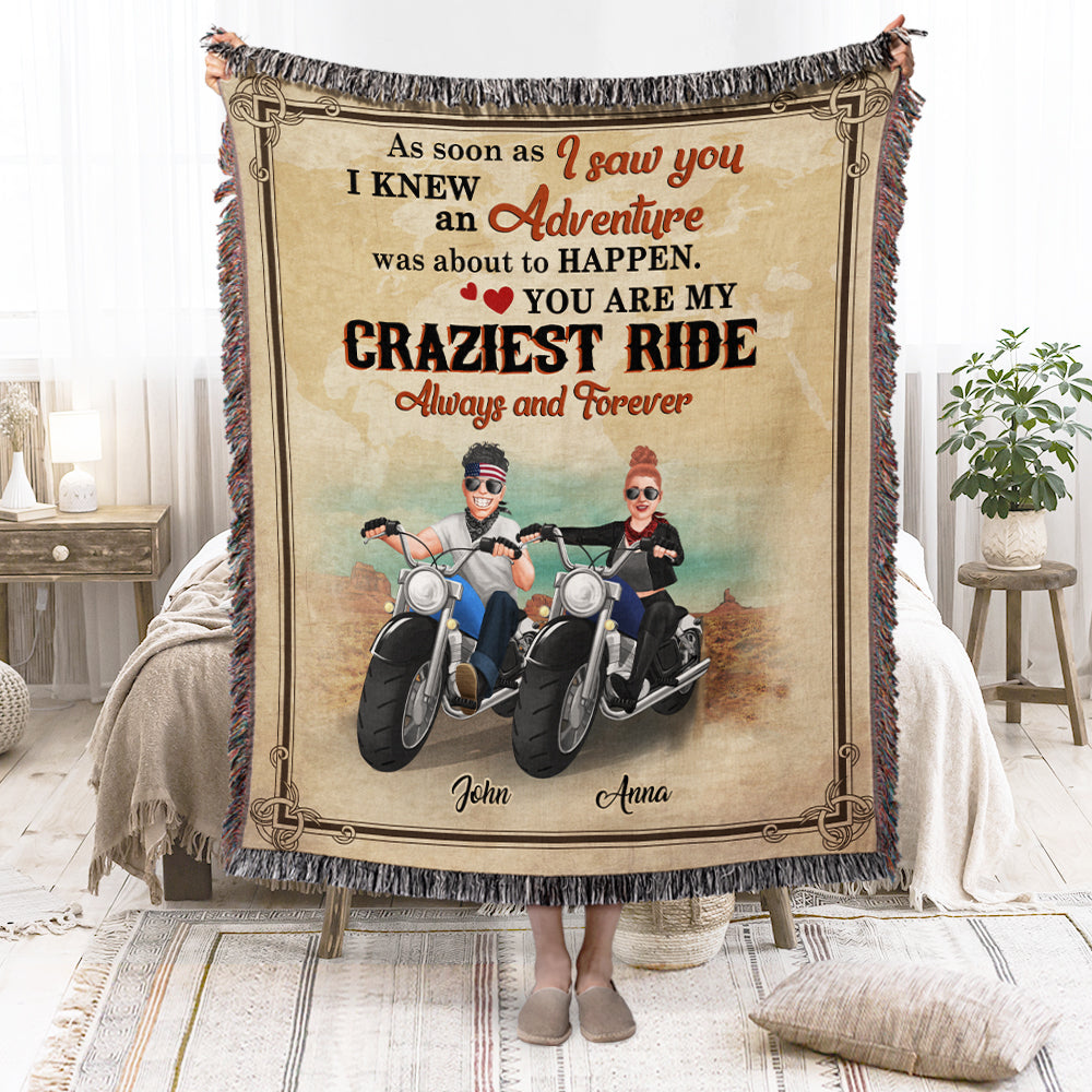 You Are My Craziest RIde Always And Forever, Couple Gift, Personalized Woven Blanket, Biker Couple Blanket - Blanket - GoDuckee