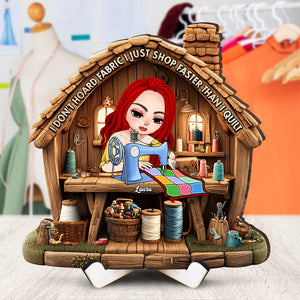 Personalized Gifts For Sewing Lovers Wood Sign, I Just Shop Faster Than I Quilt 04TGQN240325HH - Wood Sign - GoDuckee