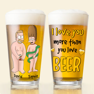Personalized Gifts For Couple Beer Glass Funny Cartoon Couple 02natn090724hg - Beer Glasses - GoDuckee
