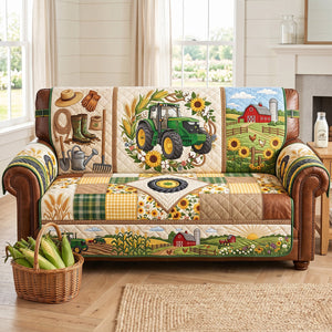 Green Farm Tractor Quilted Sofa Cover - Personalized Gifts For Tractor Lovers 05pgtn260626