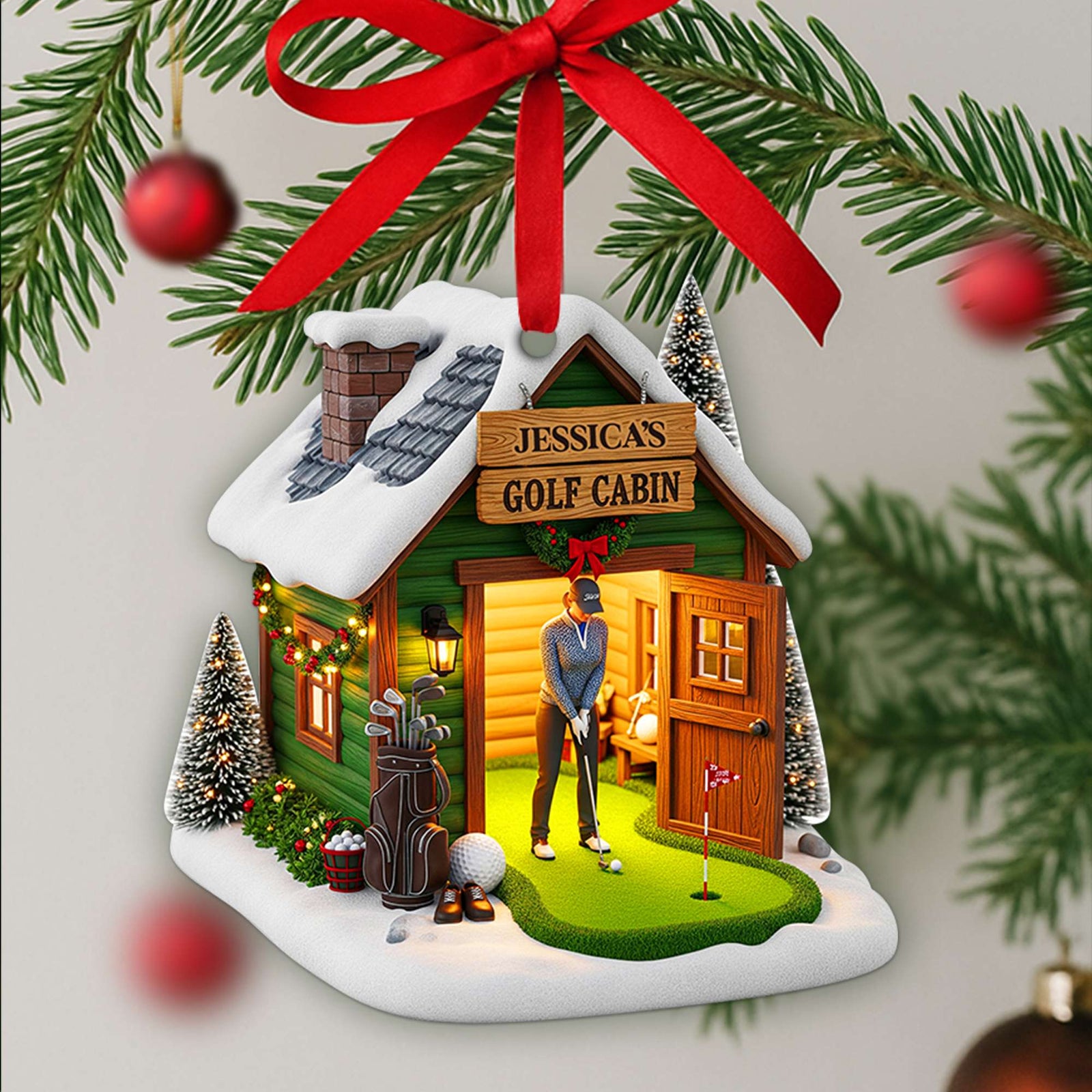 Golf Cabin Christmas Ornament - Personalized Gift For Golfers 05OHLU140825 - Ornament - GoDuckee