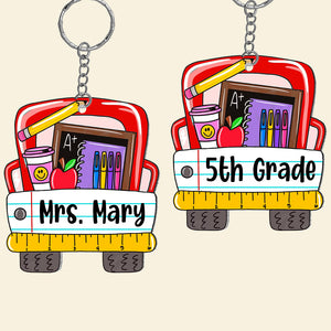 Personalized Red School Stuffs Keychain Gift For Teacher - Keychains - GoDuckee