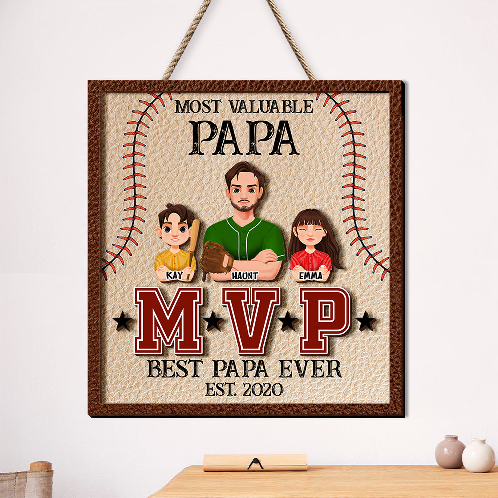 Most Valuable Baseball Dad, Personalized Gifts For Dad Wood Sign 01TOLU210125HG - Wood Sign - GoDuckee