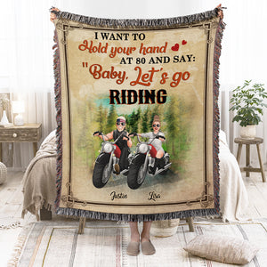Baby, Let's Go Riding, Couple Gift, Personalized Woven Blanket, Biker Couple Blanket - Blanket - GoDuckee