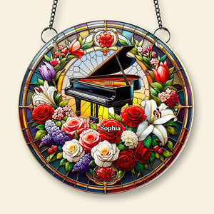 Personalized Gifts For Music Lovers, Piano With Flowers Suncatcher Ornament 04ACDT040924 - Ornament - GoDuckee