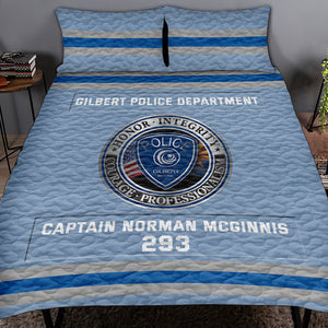 Police Quilt Bedding Set Special Line With Department Logo - Custom Police Station Patches With Name, Number Tag Gifts For Police Officer & Law Enforcement 05qhqn080125 - Blanket - GoDuckee