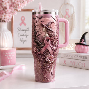 Pink Witches Ribbon Breast Cancer Awareness Colorful 40oz Tumbler With Handle - Personalized Gifts For Cancer Awareness 04palu100826 - Tumbler Cup - GoDuckee