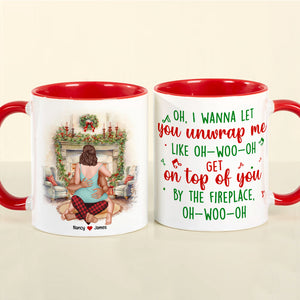 I Wanna Let Him Unwrap Me, Personalized Naughty Couple Accent Mug, Gift For Christmas - Coffee Mug - GoDuckee