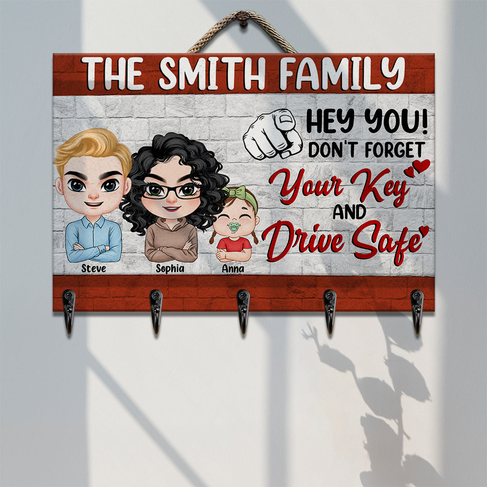 Best Family, Don't Forget Your Key And Drive Safe, Personalized Wood Key Hanger, Gifts For Family - Wood Sign - GoDuckee
